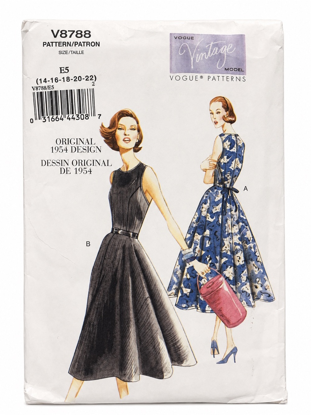Vogue V8788 Original 1954 Back Wrap Dress Sewing Pattern Sizes 14 to 22 Uncut